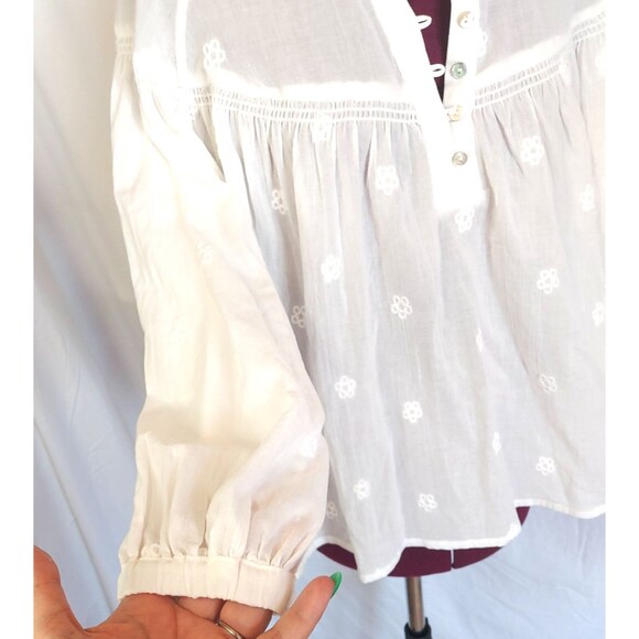 Electric & Rose Sasha Top Tunic Sheer Cotton Shirt in Cloud White Embroidered M - Picture 2 of 12